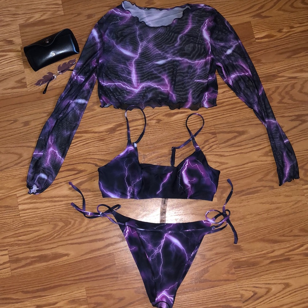 Shein Lightning bikini 3 piece set + sunglasses